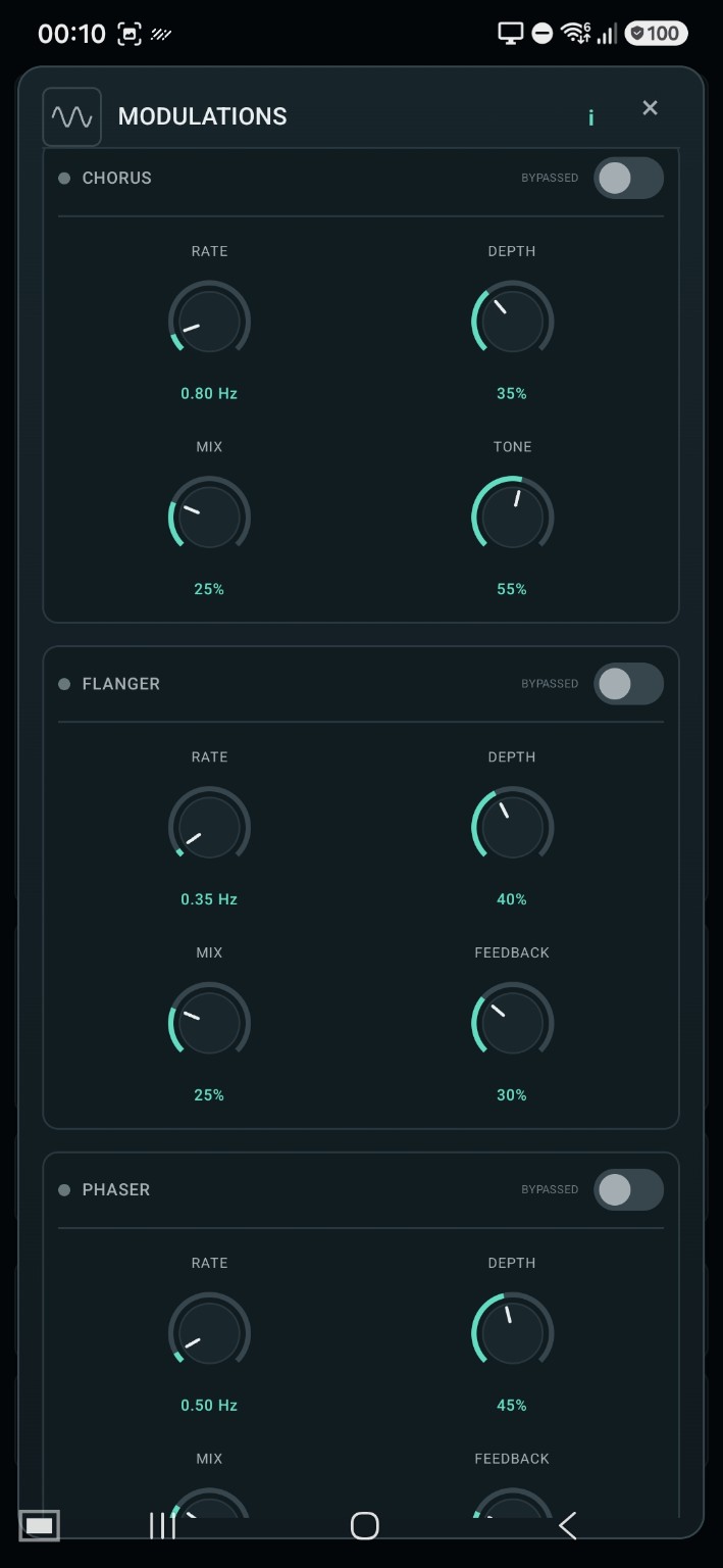 Detailed Chorus, Flanger and Phaser controls in NAM A2 Recorder