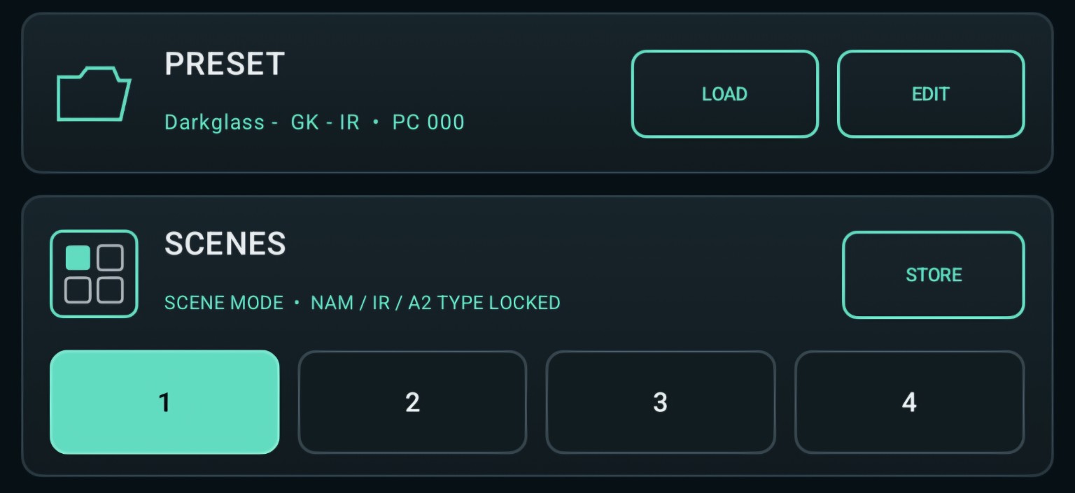 NAM A2 Recorder preset and four-scene performance controls